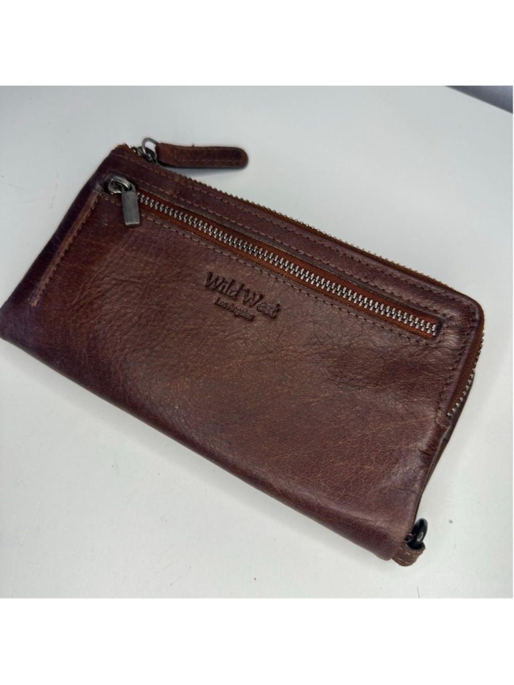 Wild West Los Angeles Tooled Genuine Leather Brown Flap Bifold Wallet